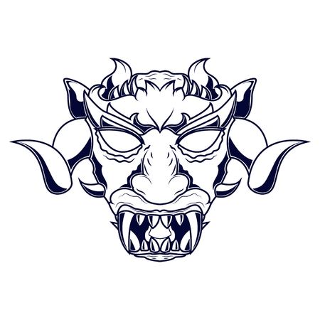 Line art Illustration of a demon head with horns with golden crownsのイラスト素材