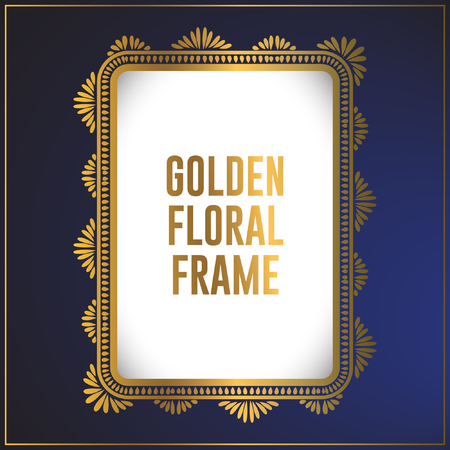 Luxury golden floral ornament frame design. Gold frame background design with luxury floral ornament. Applied in invitation designs, cards and decorative ornamentsのイラスト素材