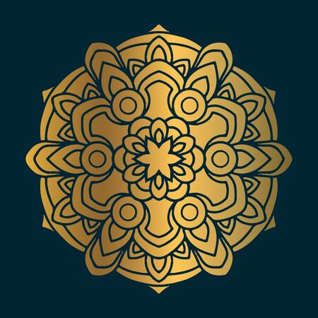 Golden vintage mandala art with circle abstract ornament. Mandala pattern backgroundのイラスト素材