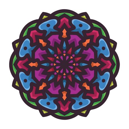 Vector hand drawn colorful mandala art with abstract floral ethnic ornament. Tribal ornament. Mandala doodle illustrationのイラスト素材