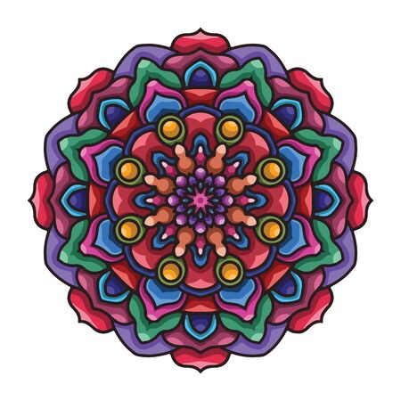 Vector hand drawn colorful mandala art with abstract floral ethnic ornament. Tribal ornament. Mandala doodle illustrationのイラスト素材
