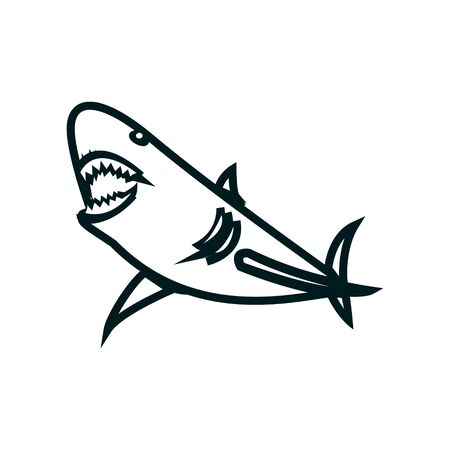 Shark line art vector illustration. Shark simple outline design. Black outline vector design with shark themeのイラスト素材
