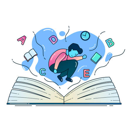 The explosion of ideas from a person reading a book flat design illustrationのイラスト素材