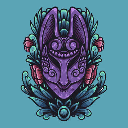 japan culture kitsune mask ornamental illustrationのイラスト素材