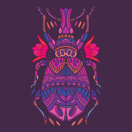 colorful hand drawn bug insect mandala illustrationのイラスト素材
