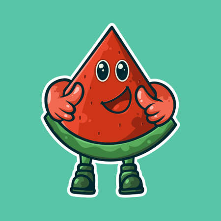 Cute vector mascot character of a slice of watermelonのイラスト素材