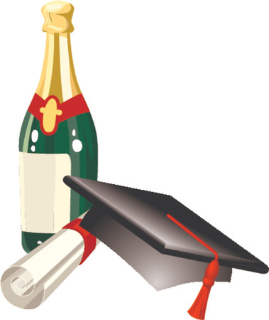 Graduation celebration related items; mitre cap, champagne and diploma, in vector file each is on a different layer for easy positioningの素材 [FY310663330]