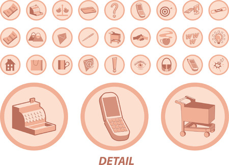 Lots of useful icons for web and other uses. Includes cash, cash register, credit card, mobile phones, chain links, hand shake, mail icons, light bulb shopping cart, exchange rate icon and loads more.のイラスト素材