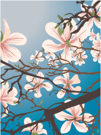 looking up through some beautiful flowers on a treeのイラスト素材