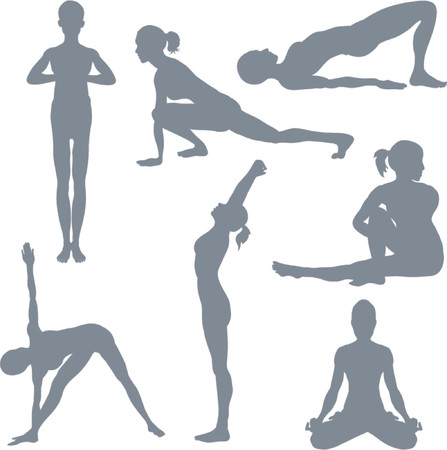 Yoga postures. A set of yoga postures silhouettes.のイラスト素材
