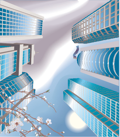 Looking up at Skyscrapers, cityscape. The from the ground looking up sky skyscrapersのイラスト素材