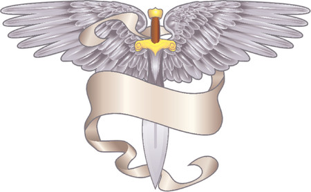 winged sword heraldic element. A winged sword banner heraldic design elementのイラスト素材