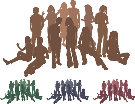 Group of friends. A group of friends each is a complete silhouette on separate layer in the vector files (with the exception of those hugging who are an individual set). Vector file includes several different colour versionsのイラスト素材