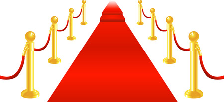 A red carpet and velvet rope with golden brass posts illustration. Representing luxury and v.i.p treatment.のイラスト素材