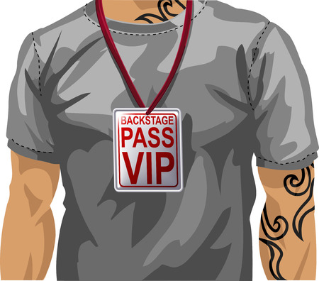 Illustration of man wearing backstage VIP pass around neck\rのイラスト素材