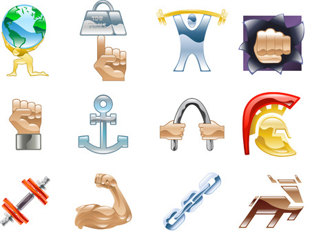  A conceptual icon set relating to strength and being strong.のイラスト素材