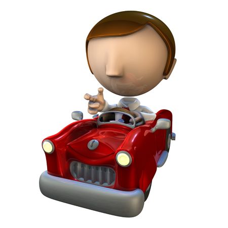 3d business man character driving in a red carの写真素材