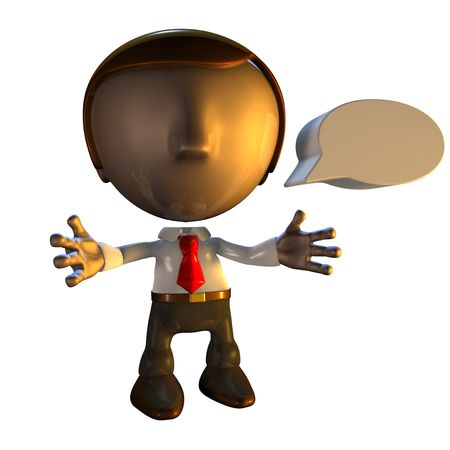3d business man character with speech bubble or captionの写真素材