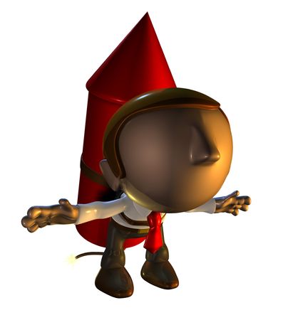 3d business man character with rocket pack on his backの写真素材