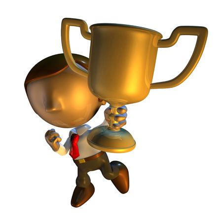 3d render business man character holding a trophy or award or prizeの写真素材