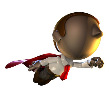 3d business man character flying with a red capeの写真素材