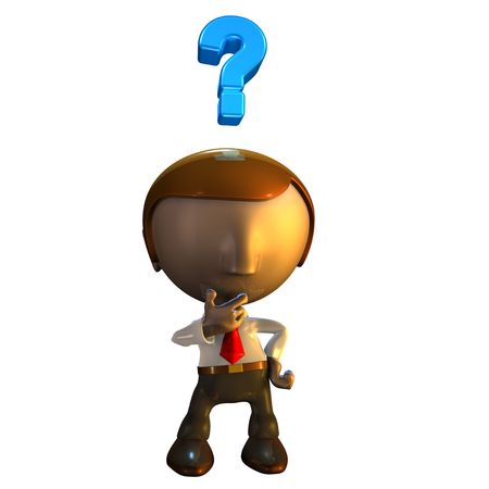 3d business man character with question mark over his headの写真素材
