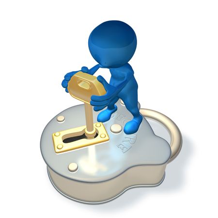3d render of cute character with padlock and key の写真素材