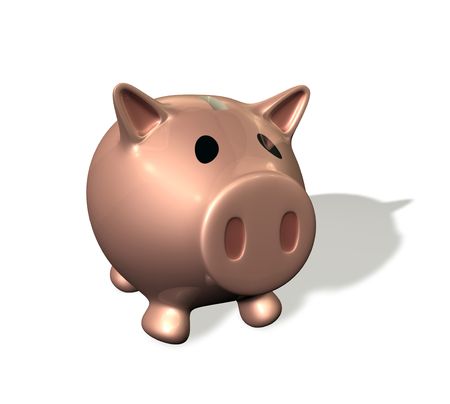 3d rendered illustration of a cute cartoon piggybankの写真素材