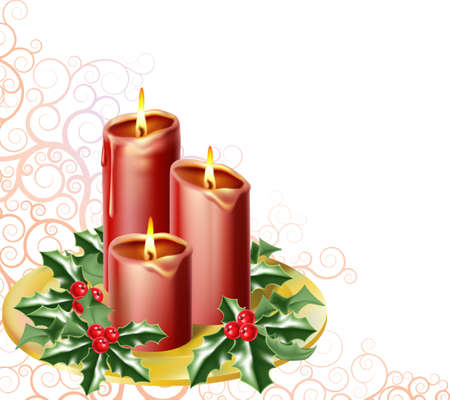 christmas candles and holly with an abstract festive backgroundのイラスト素材