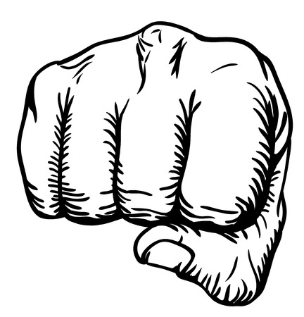 a black and white illustration of a front view of a right human hand punching towards youのイラスト素材