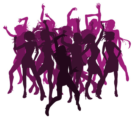 Group of beautiful women dancing in silhouetteのイラスト素材