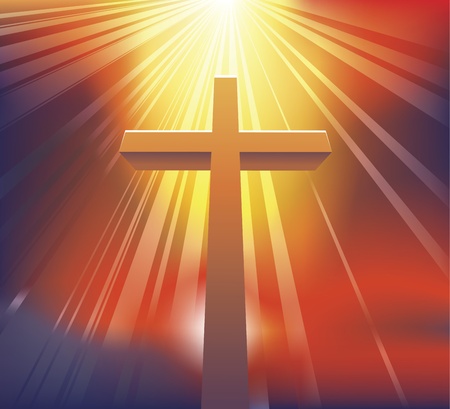 An awesome dramatic Christian cross bathed in lightのイラスト素材