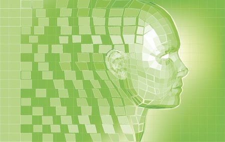 Futuristic 3D head forming from polygon pieces background のイラスト素材