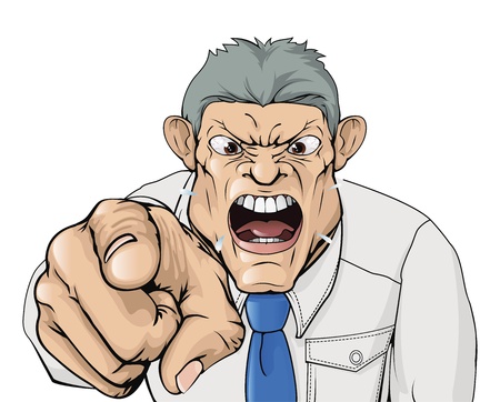 Illustration of a bullying boss shouting and pointing.のイラスト素材