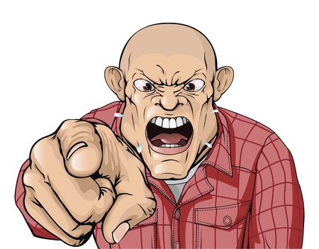 An angry man with shaved head shouting and pointingのイラスト素材