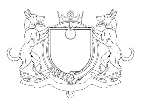 Dog pets heraldic shield coat of arms. Notice the collar instead of garter.のイラスト素材