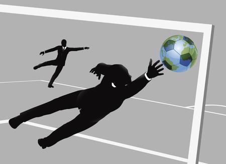 Business man scoring a soccer football goal conceptのイラスト素材