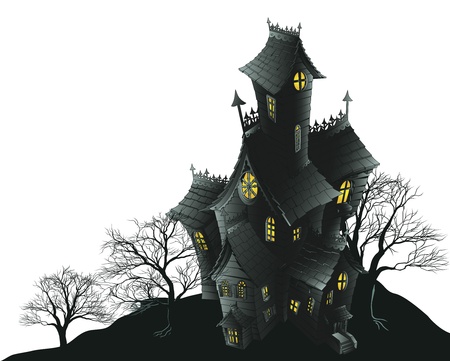Illustration of a haunted ghost houseのイラスト素材