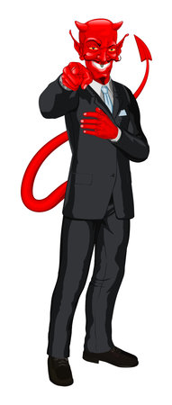 Business man satan  in business suit pointing his finger at you