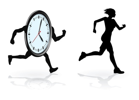 Running against the clock conceptual design. Woman trying to beat her best time or concept for being under time pressure. のイラスト素材