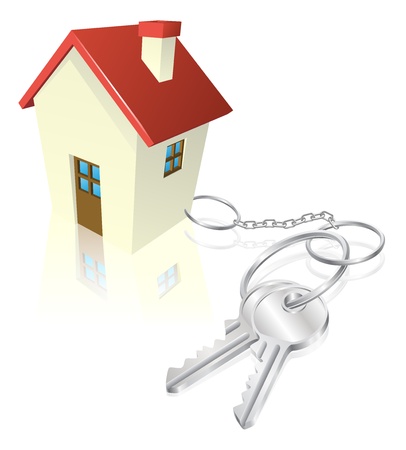House attached to keys as keyring. Concept for new house purchase, mortgage etc.のイラスト素材