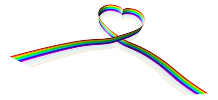 Illustration of a rainbow coloured ribbon forming a heart shape.のイラスト素材