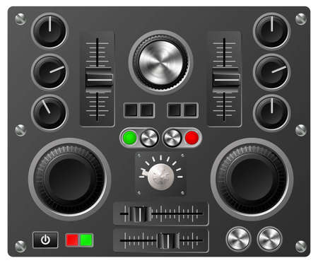 Mixing desk production sound or video desk console sliders, buttons, knobs and switchesのイラスト素材