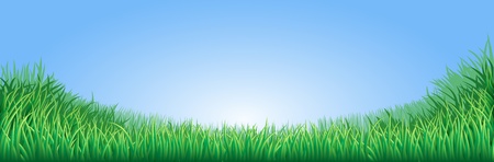 A lush green field meadow or lawn with bright blue skyのイラスト素材