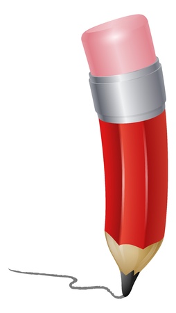 Illustration of a red cartoon pencil writing のイラスト素材