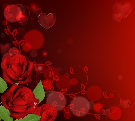 Red valentines day background with heart shaped bubbles and red rosesのイラスト素材