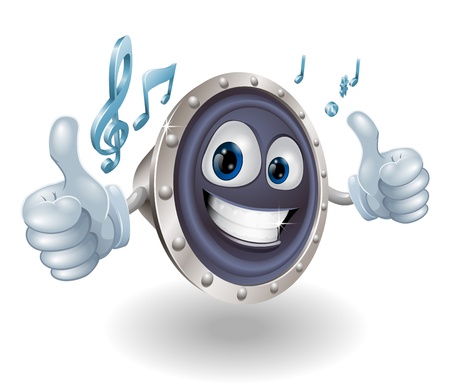 Illustration of a cool music audio speaker character doing a double thumbs upのイラスト素材