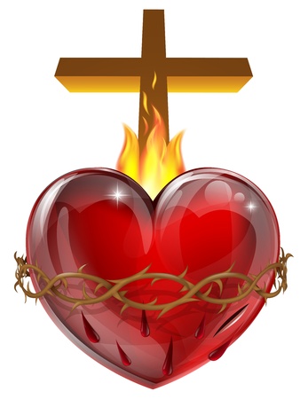 Illustration of the Sacred Heart, representing Jesus Christ's divine love for humanity.のイラスト素材