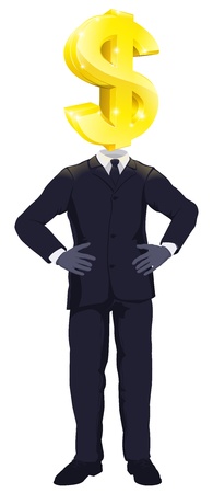 A businessman with a gold dollar sign symbol for a headのイラスト素材