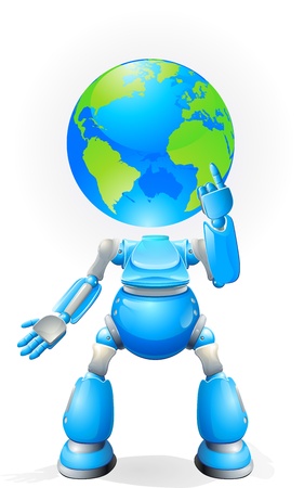A world blue robot with a globe for a head. Conceptual illustration.のイラスト素材